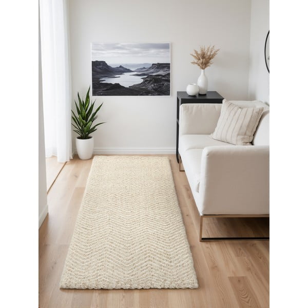 Cremefarbener/elfenbeinfarbener, handgewebter Läufer mit Wollanteil, 80 x 200 cm Majoli - Elle Decoration-image-1