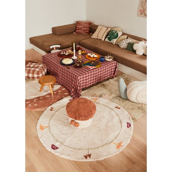 Beiger, waschbarer, handgewebter Baumwoll-Kinderteppich, Ø 140 cm Chanterelle - Lorena Canals-image-3
