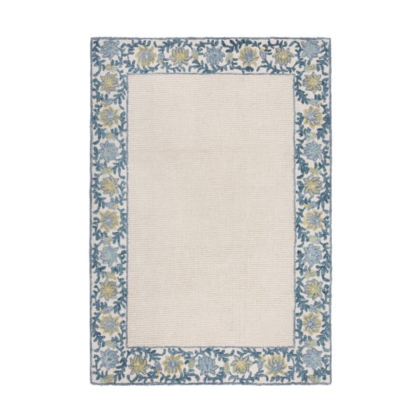 Blauer/elfenbeinfarbener, handgewebter Teppich mit Wollanteil, 120 × 170 cm Myla Floral Frame - Flair Rugs
