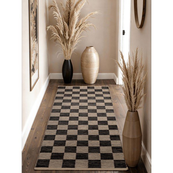 Schwarz/cremefarbener, beidseitig nutzbarer, handgewebter Läufer mit Jute-Anteil, 80 x 300 cm Rex - Hanse Home-image-1