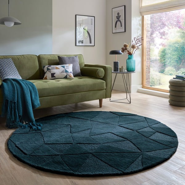 Grün-blauer, handgewebter runder Wollteppich, Ø 160 cm Shard Teal - Flair Rugs-image-1