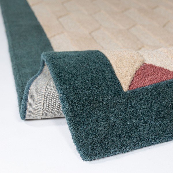 Handgewebter Wollteppich in Naturfarbe/grün-blau, 120 x 170 cm Apex Border Wool - Flair Rugs-image-2