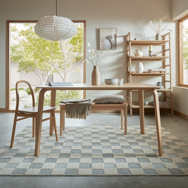Blauer, waschbarer Teppich mit Baumwollanteil, 155 x 230 cm Muted Checkerboard - Flair Rugs-image-3