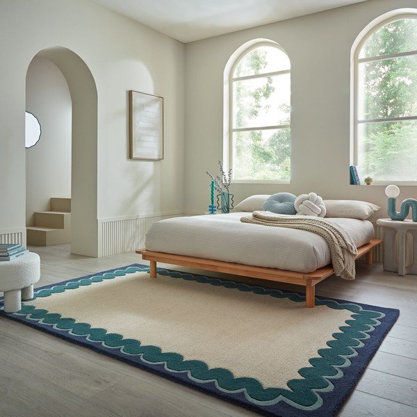 Handgewebter Wollteppich in Naturfarbe/grünblau, 140 x 200 cm Wiggle Wool - Flair Rugs-image-1