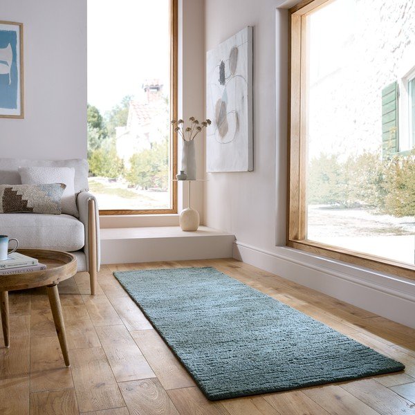 Graublauer, handgewebter Wollläufer, 80 × 230 cm Harris Boucle - Flair Rugs-image-1