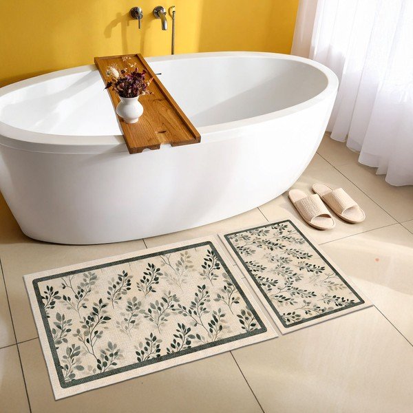 Beigefarbene Badezimmervorleger im 2er-Set, 60 x 100 cm - Foutastic-image-3