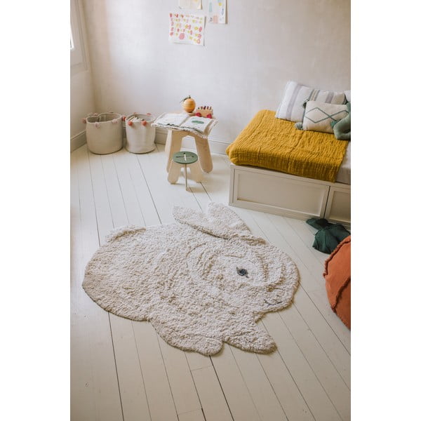 Hellgrauer, waschbarer, handgewebter Baumwoll-Kinderteppich, 130 x 135 cm Bunny - Lorena Canals-image-1