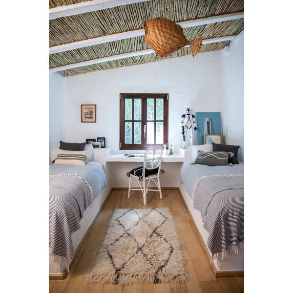 Cremefarbener, waschbarer, handgewebter Wollteppich, 80 x 140 cm Berber Soul - Lorena Canals-image-1