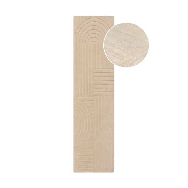 Beiger Wollteppich, Läufer, 60 x 230 cm Zen Garden - Flair Rugs