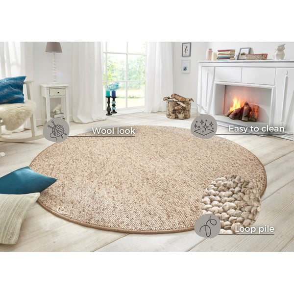 Hellbrauner runder Teppich, Ø 133 cm Wolly - Hanse Home-image-4