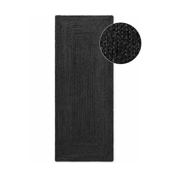 Schwarzer, beidseitig verwendbarer/handgewebter Jute-Läufer, 80 x 200 cm Juno - Hanse Home