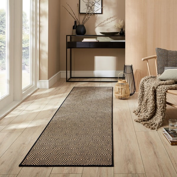 Schwarzer/naturfarbener Jute-Läufer 60 × 800 cm Diamond - Flair Rugs-image-1
