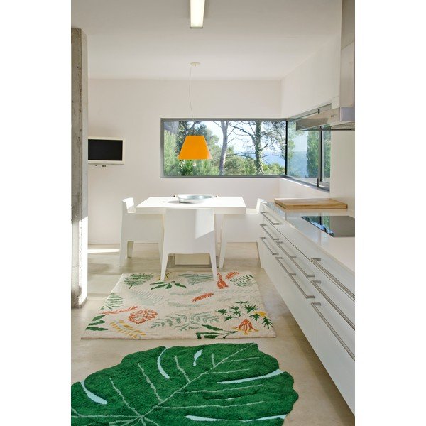 Dunkelgrüner, waschbarer, handgewebter Baumwoll-Kinderteppich, 120 x 180 cm Monstera Leaf - Lorena Canals-image-3