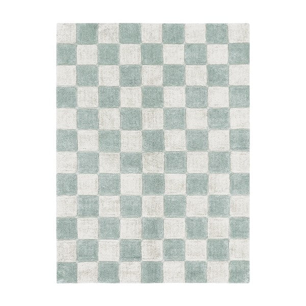 Hellblau-cremefarbener, waschbarer, handgewebter Baumwollteppich, 120 x 160 cm Kitchen Tiles Blue Sage - Lorena Canals