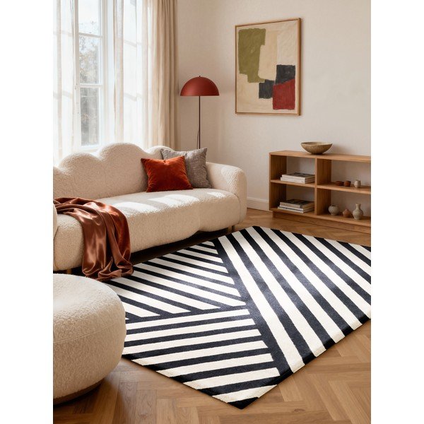 Schwarz-weißer, handgewebter Wollteppich, 200 × 290 cm Stryve Noir - Elle Decoration-image-1