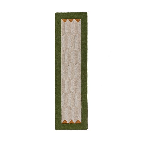 Grün/naturfarben, handgewebter Wollläufer, 60 x 230 cm Apex Border Wool - Flair Rugs
