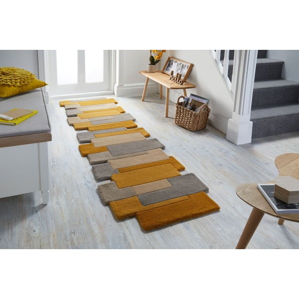 Gelb/beiger Wollteppich, 60 × 230 cm Collage - Flair Rugs-image-1