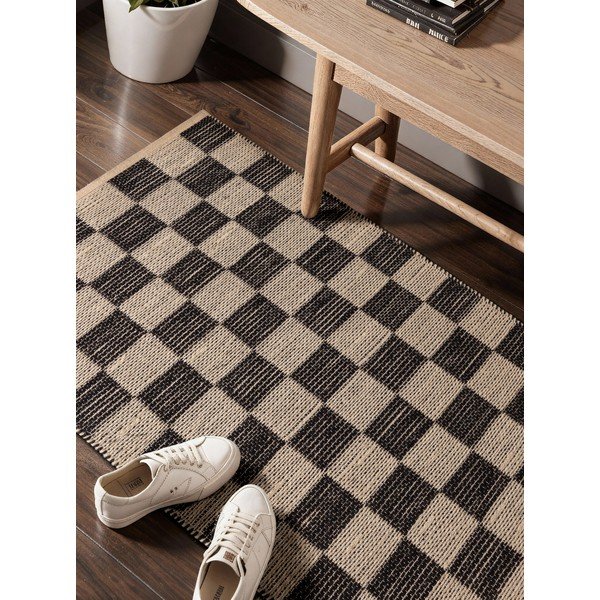 Schwarz/cremefarbener, beidseitig nutzbarer, handgewebter Läufer mit Jute-Anteil, 80 x 300 cm Rex - Hanse Home-image-2
