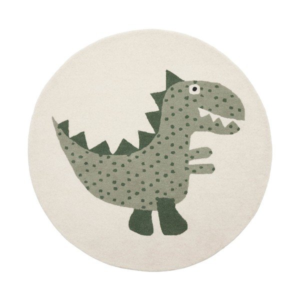 Grüner, handgewebter Kinderteppich mit Wollanteil, Ø 120 cm Theo DIno - OYOY Mini