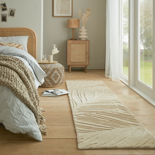 Beiger Wollteppich, Läufer, 60 × 230 cm Lino Leaf - Flair Rugs-image-1