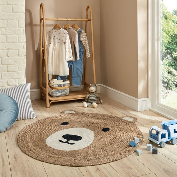 Handgewebter Jute-Kinderteppich in Naturfarbe, 100 × 100 cm Bertie Bear - Flair Rugs-image-1