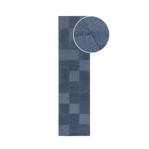 Dunkelblauer, handgewebter Wollläufer, 60 x 230 cm Checkerboard - Flair Rugs