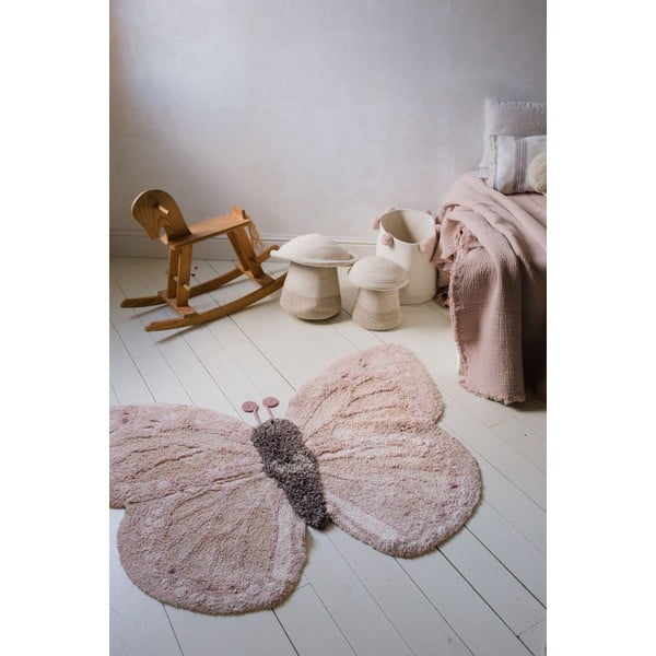 Hellrosa-beiger, waschbarer, handgewebter Baumwoll-Kindenteppich, 90 x 120 cm Baby Butterfly - Lorena Canals-image-1
