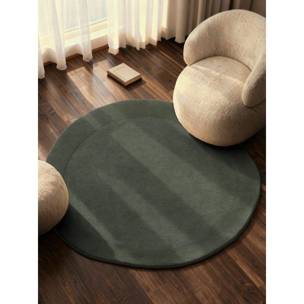 Dunkelgrüner, handgewebter, runder Teppich mit Wollanteil, Ø 160 cm Organic Kivi Green - Villeroy&Boch-image-1