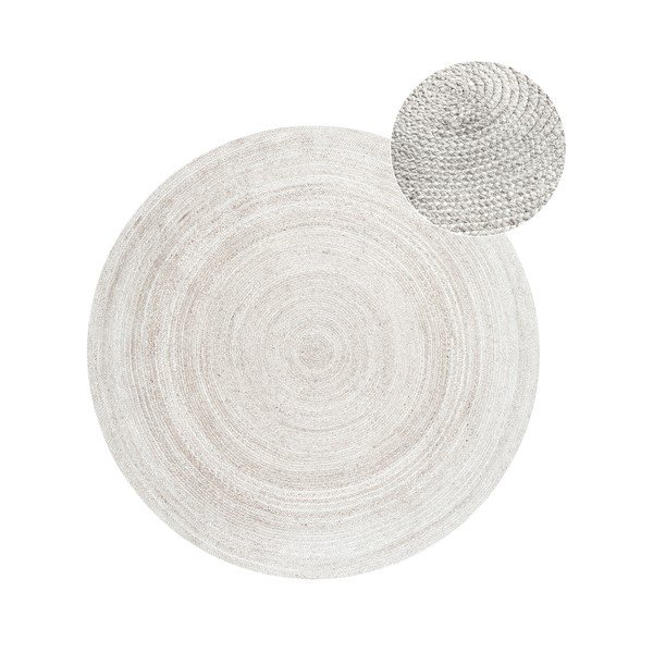 Weißer, beidseitig nutzbarer/handgewebter runder Jute-Teppich, Ø 140 cm Braided - Hanse Home