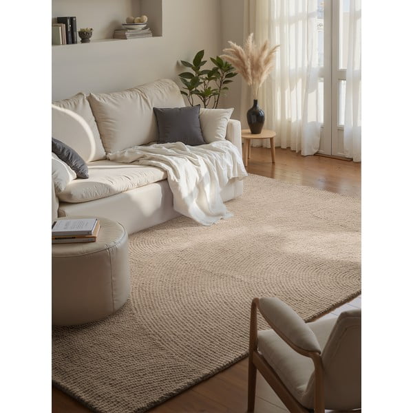 Beiger, handgewebter Wollteppich, 120 × 180 cm Calmio - Hanse Home-image-1