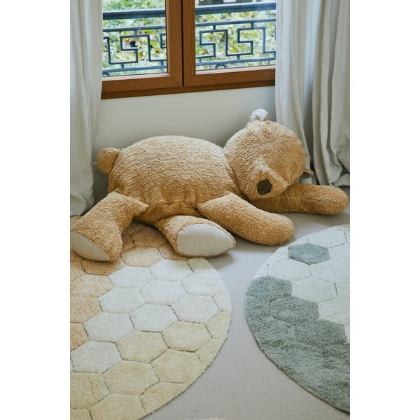 Ockergelber, waschbarer, handgewebter runder Baumwollteppich, Ø 140 cm Honeycomb Golden - Lorena Canals-image-1