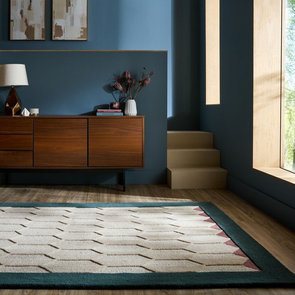Handgewebter Wollteppich in Naturfarbe/grün-blau, 120 x 170 cm Apex Border Wool - Flair Rugs-image-1