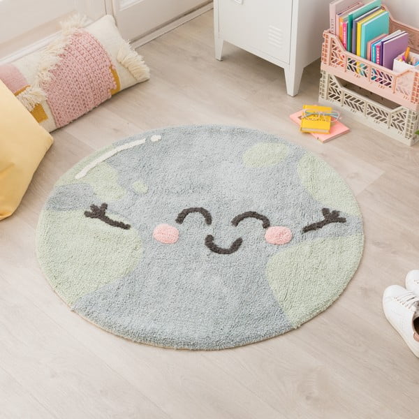 Blauer, waschbarer, handgewebter Baumwollteppich für Kinder, Ø 100 cm Big Big World - Lorena Canals-image-3