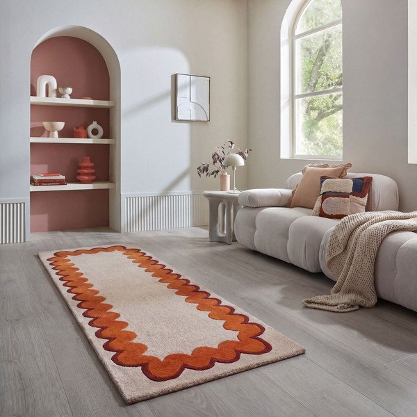 Orange/naturfarben, handgewebter Wollläufer, 80 × 230 cm Wiggle Wool - Flair Rugs-image-1