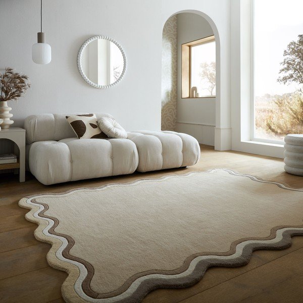Handgewebter Wollteppich in Naturfarbe, 200 × 290 cm Leo Scallop - Flair Rugs-image-1