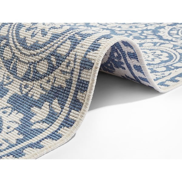 Weißer/blauer Teppich für Innen- und Außenbereiche 80x350 cm Jardin – Hanse Home-image-2