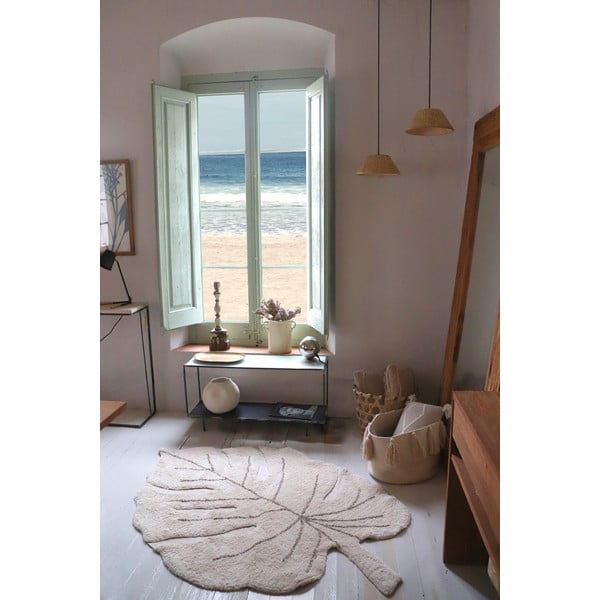 Beiger, waschbarer, handgewebter Baumwoll-Kindinteppich, 120 x 180 cm Monstera Natural - Lorena Canals-image-3