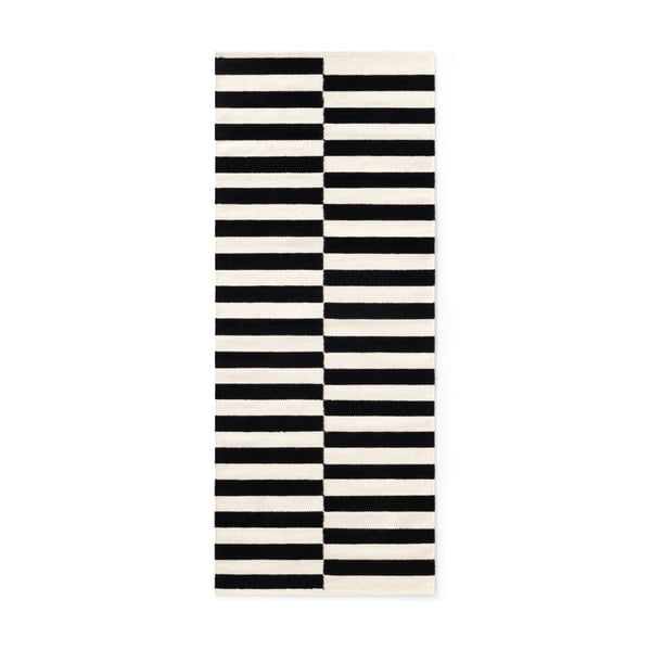Schwarz-weißer, beidseitig bedruckter, handgewebter Wollläufer, 80 x 200 cm Vika - Hanse Home