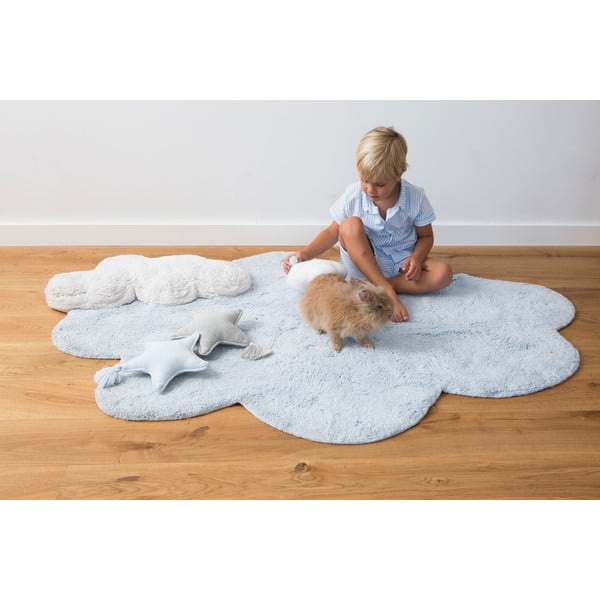 Hellblauer, waschbarer, handgewebter Baumwollteppich für Kinder, 110 × 170 cm Puffy Dream - Lorena Canals-image-3