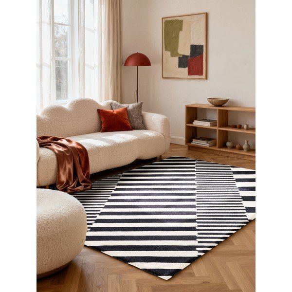 Schwarz-weißer, handgewebter Wollteppich, 200 × 290 cm Stryve Flux - Elle Decoration-image-1