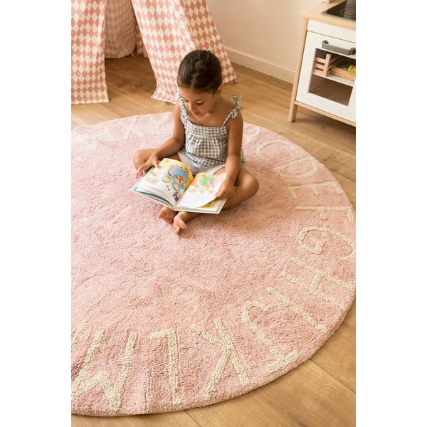 Hellrosa, waschbarer, handgewebter Baumwollteppich für Kinder, Ø 150 cm ABC Vintage Nude - Lorena Canals-image-1