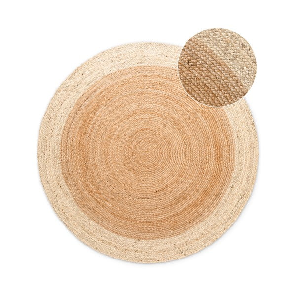 Doppelseitiger/handgewebter runder Jute-Teppich in Naturfarbe, Ø 160 cm Looma Gold - Hanse Home