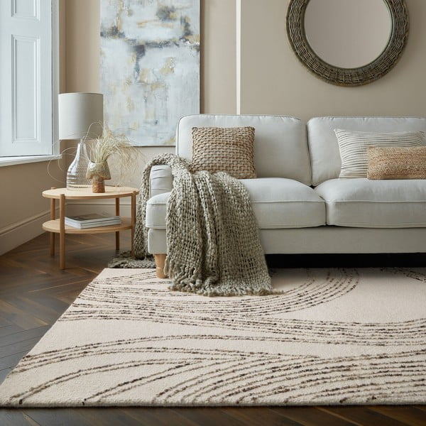 Braun-cremefarbener Wollteppich, 200 × 290 cm Abstract Swirl - Flair Rugs-image-1