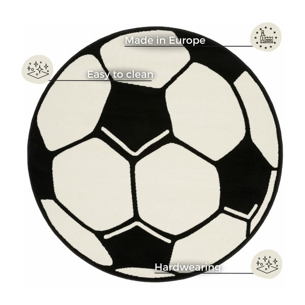 Weißer/schwarzer Kinderteppich, Ø 100 cm Football - Hanse Home-image-3