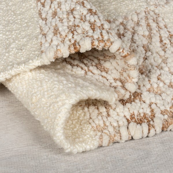 Cremefarbener/naturfarbener, handgewebter Teppich mit Wollanteil, 160 × 230 cm Eric Checkboard - Flair Rugs-image-2
