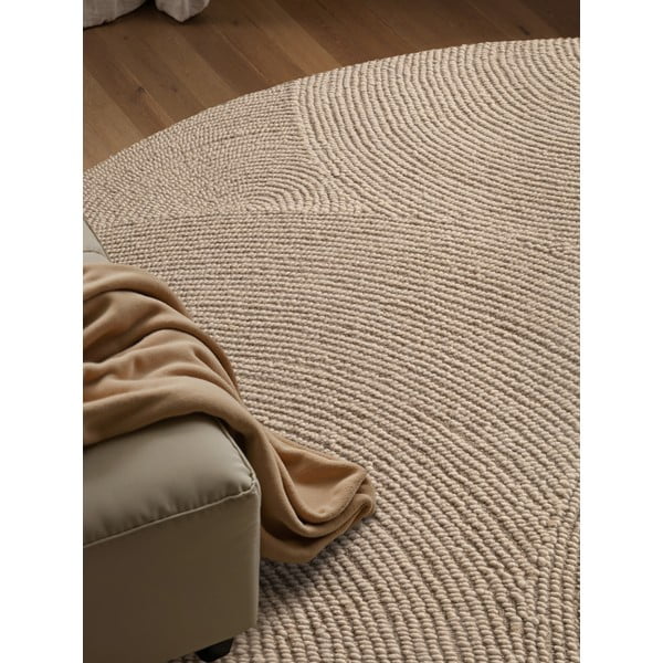 Beiger, handgewebter, runder Wollteppich, Durchmesser 150 cm Calmio - Hanse Home-image-4