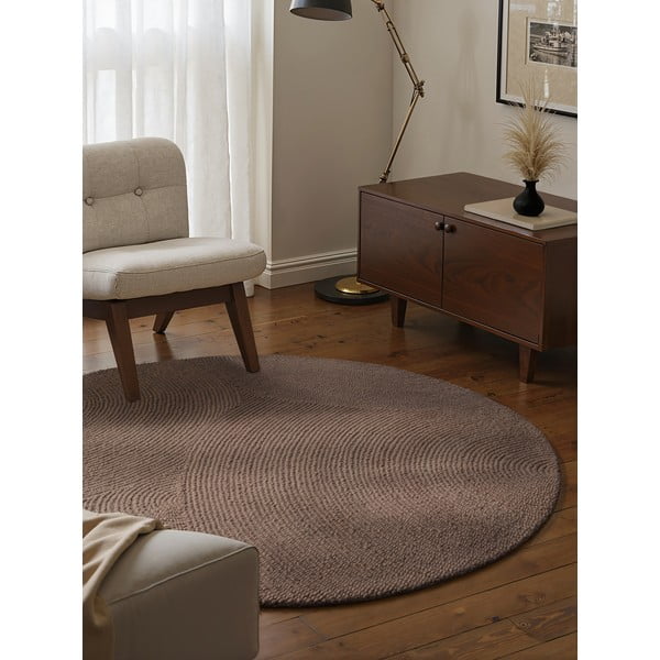 Taupefarbener, handgewebter, runder Wollteppich, Ø 120 cm Calmio - Hanse Home-image-3