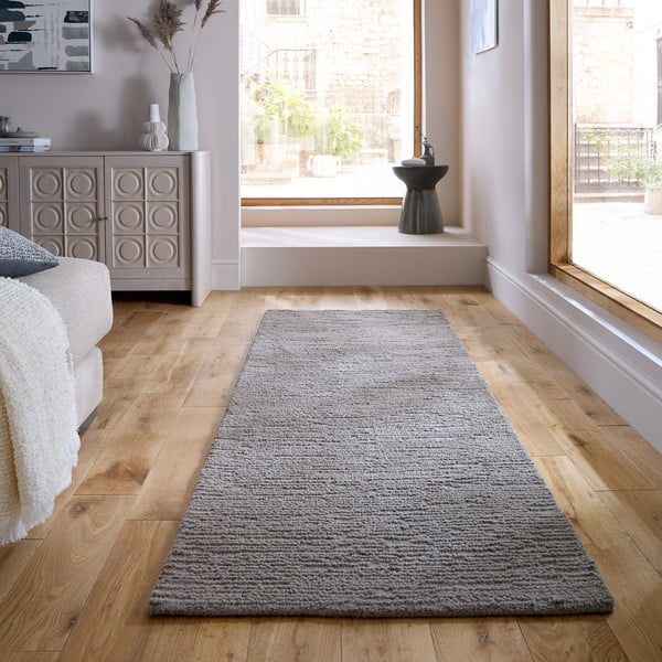 Grauer, handgewebter Läufer aus Wolle, 80 × 230 cm Harris Boucle - Flair Rugs-image-1