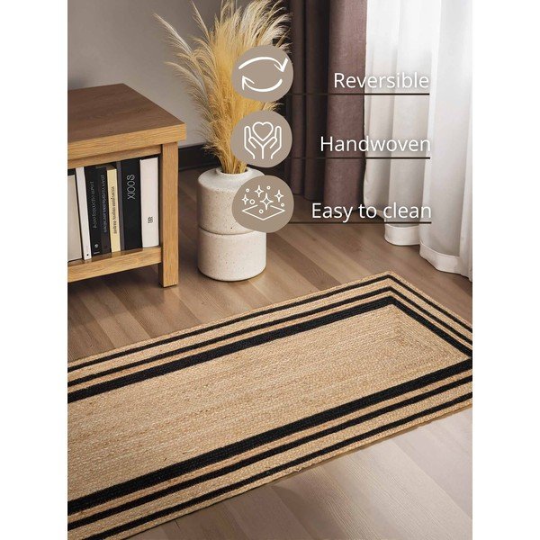 Schwarz/naturfarben, beidseitig verwendbar, handgewebter Jute-Läufer, 80 × 250 cm Looma - Hanse Home-image-2