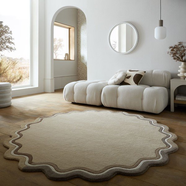 Handgewebter runder Wollteppich in Naturfarbe, Ø 180 cm Leo Scallop - Flair Rugs-image-1